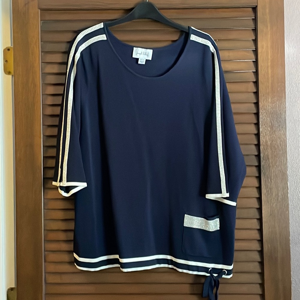Joseph Ribkoff Navy and White Knit Top